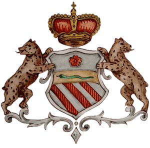 Logo della Fondazione Orsini con stemma araldico: due felini maculati rampanti sorreggono uno scudo con elementi decorativi e una corona reale sovrastante; sotto, la scritta